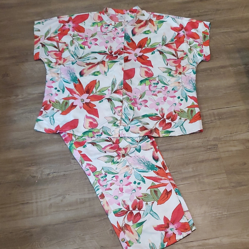 Natori Pink and Red Floral Womens Pajama Set